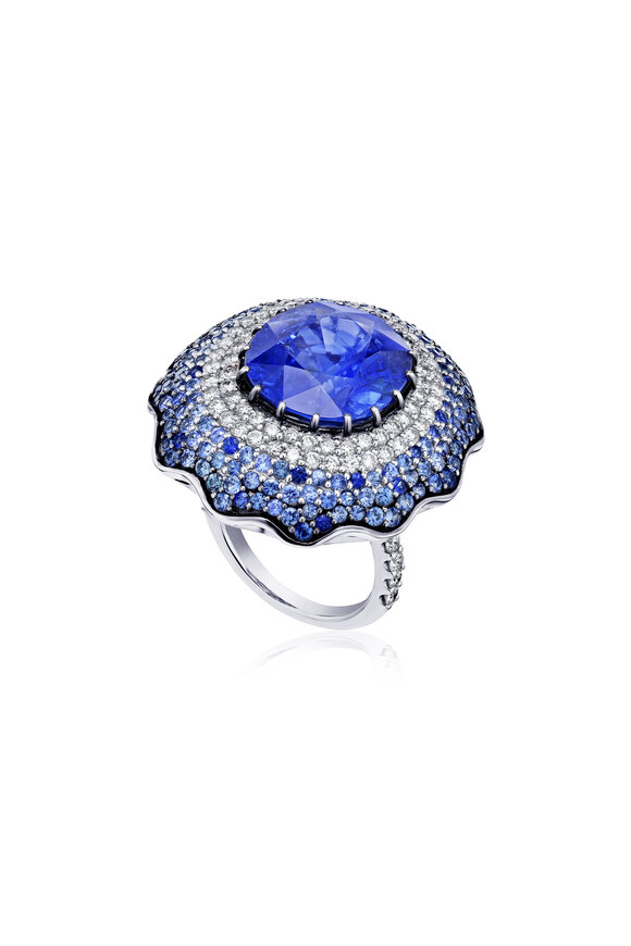 Alexander Laut 18k White Gold Diamond & Blue Sapphire Ring