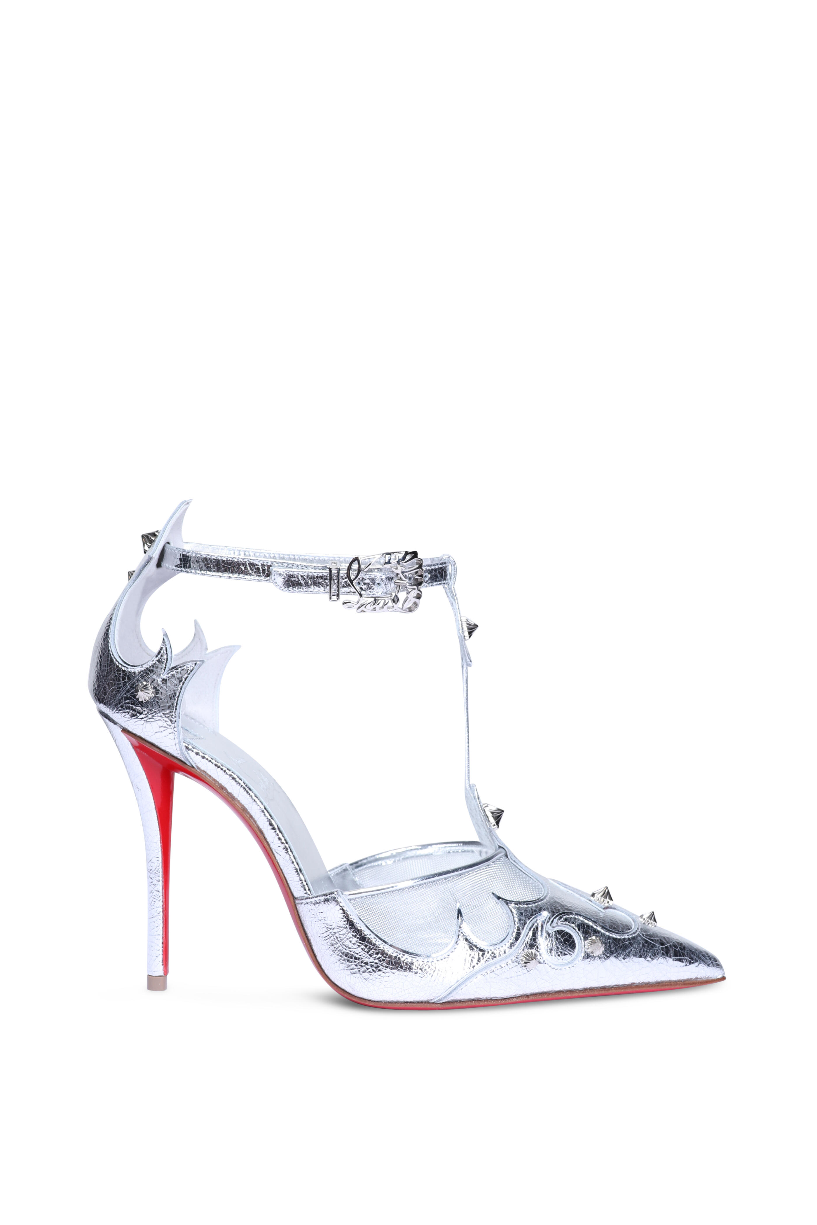 Christian Louboutin - Teetiag Silver Leather & Mesh Western Pump