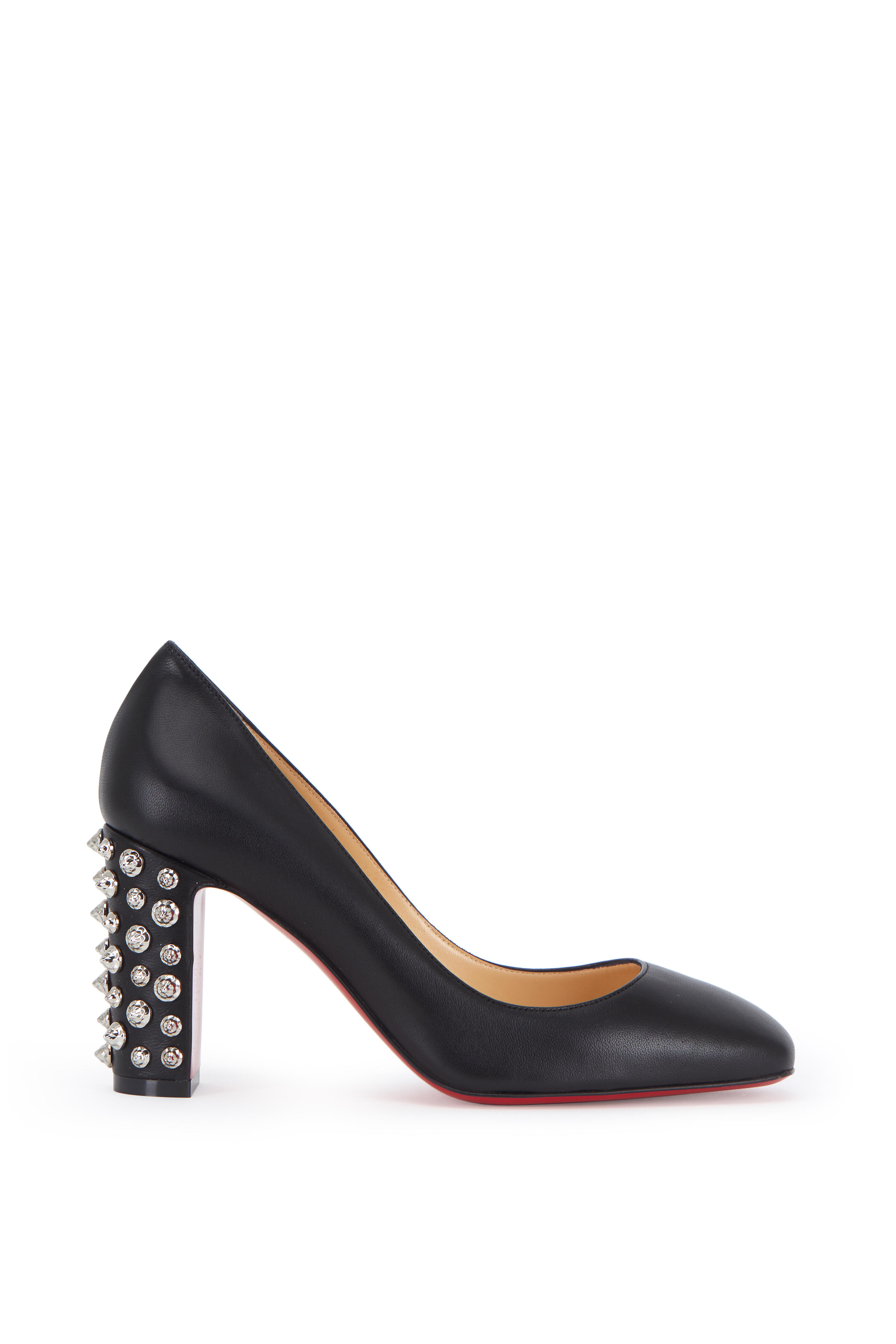black studded leopard high heel red bottom pumps, black spiked
