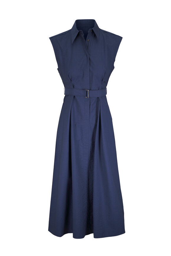 Brunello Cucinelli Navy Diagonal Cotton Shirtdress