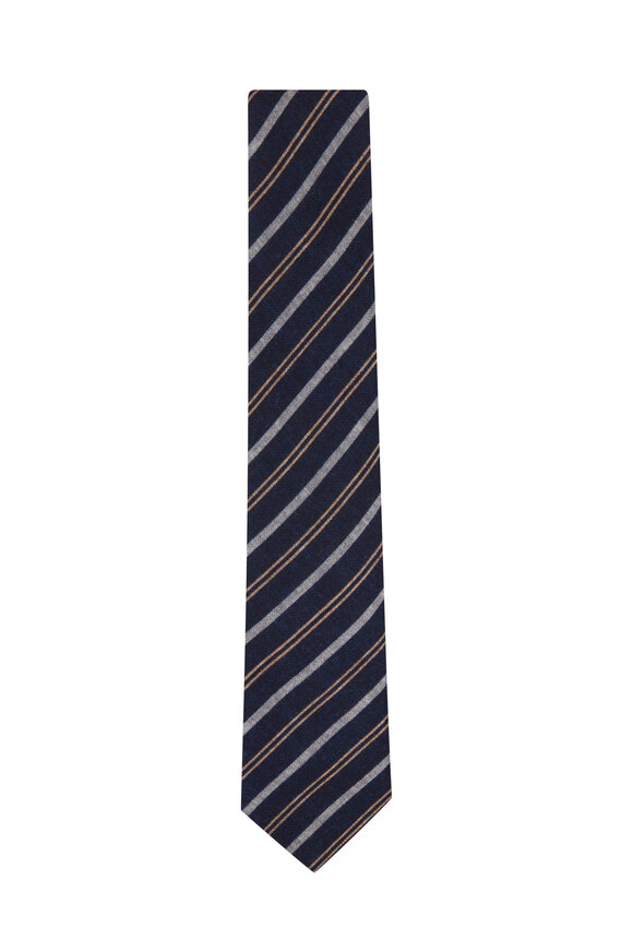 Brunello Cucinelli - Blue & Gray Rep Stripe Silk Necktie