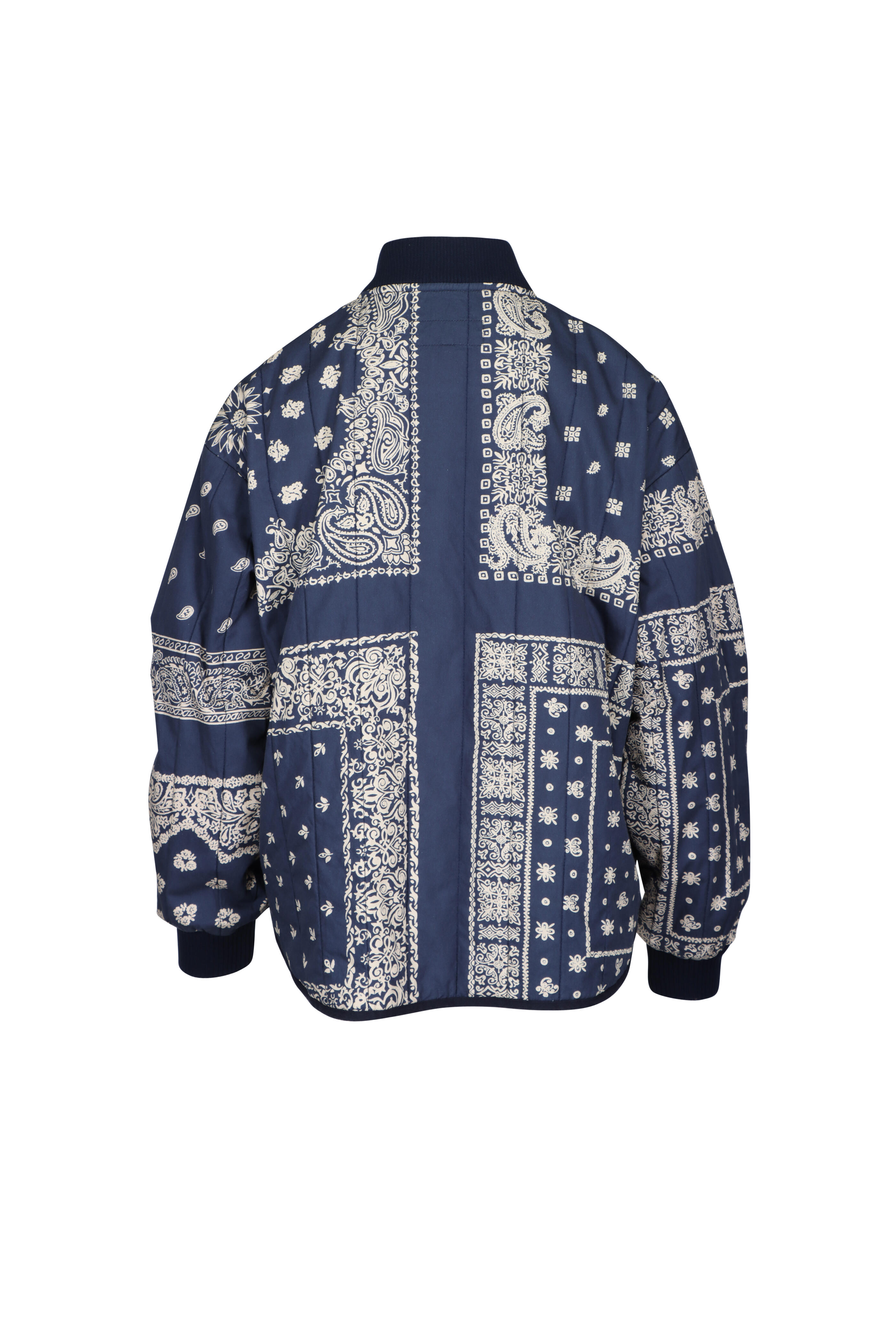 The Great - Navy Bandana Print Quilted Bomber Jacket
