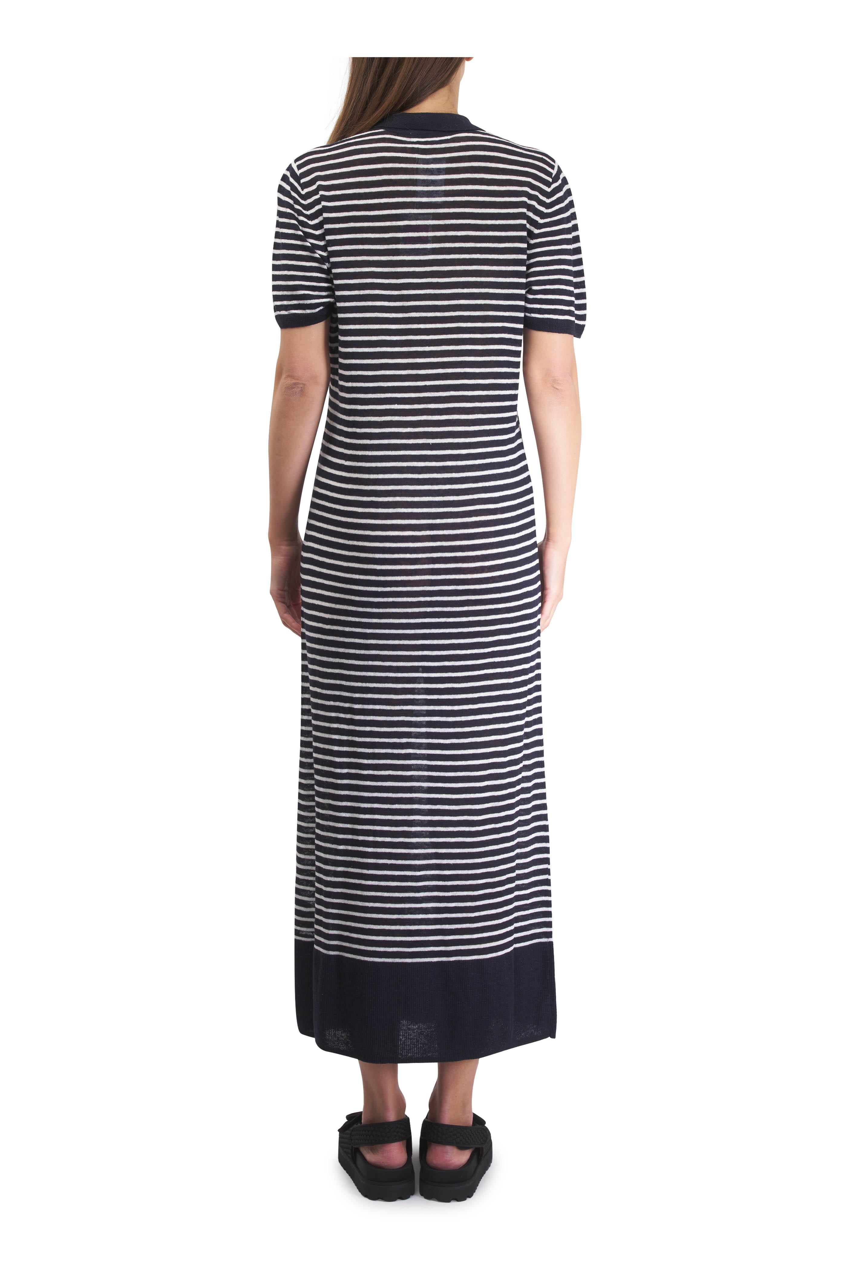 Majestic - Marine Blue & White Stripe Linen Polo Dress