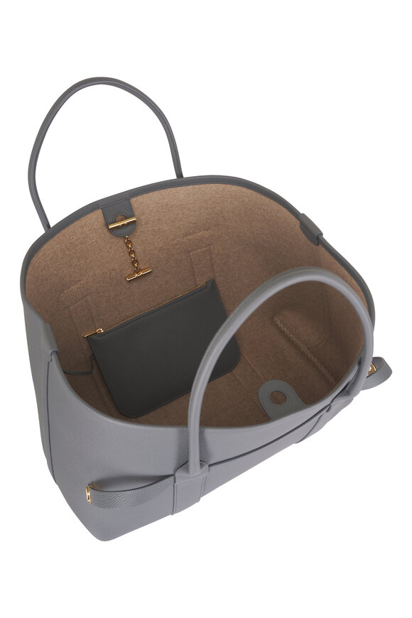 Loro Piana Large Ghiera Gray Leather Shopper Tote - view 5