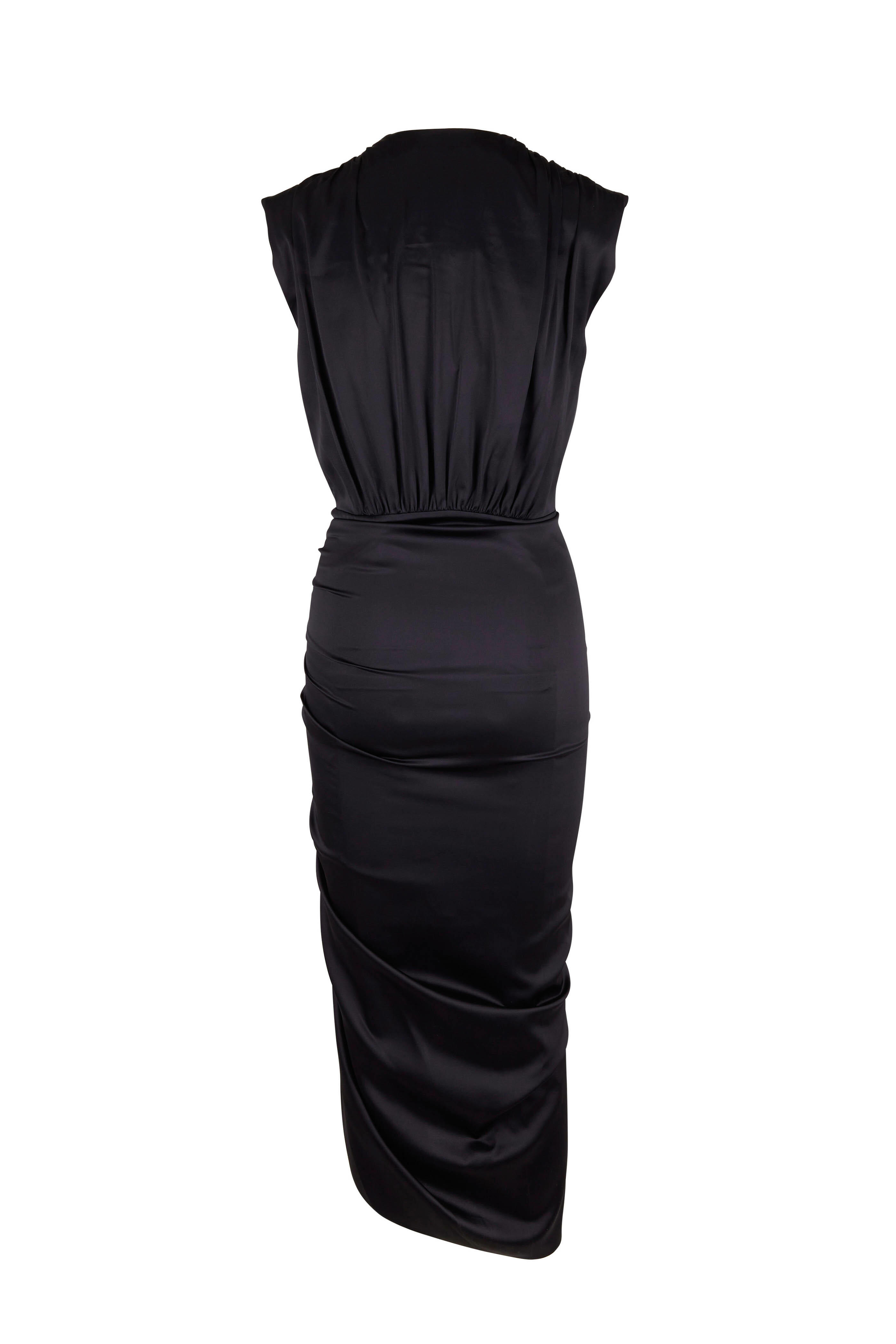 Veronica Beard - Casela Black Silk Sleeveless Ruched Dress