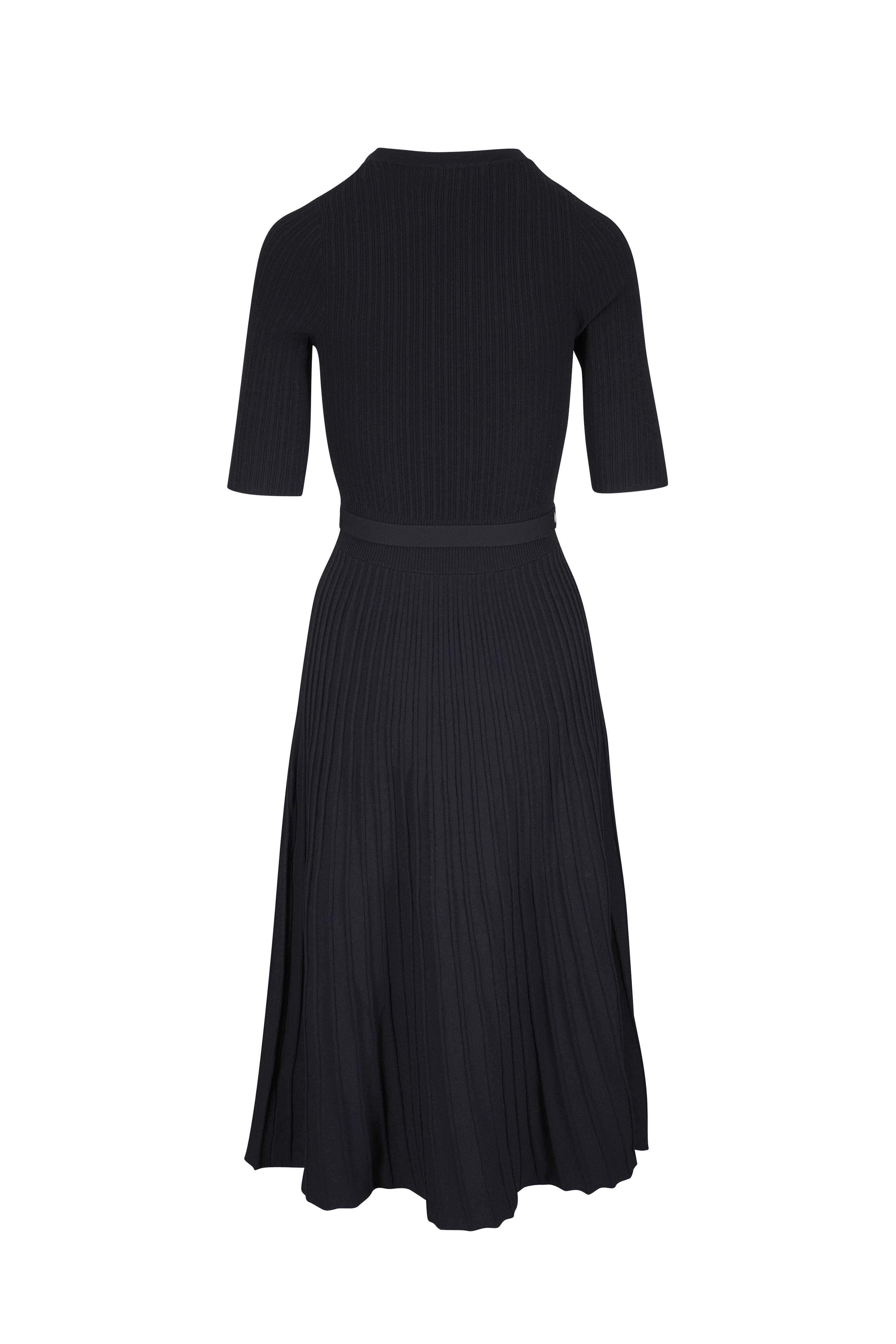 Veronica Beard - Elthea Black Ribbed Belted Midi Dress