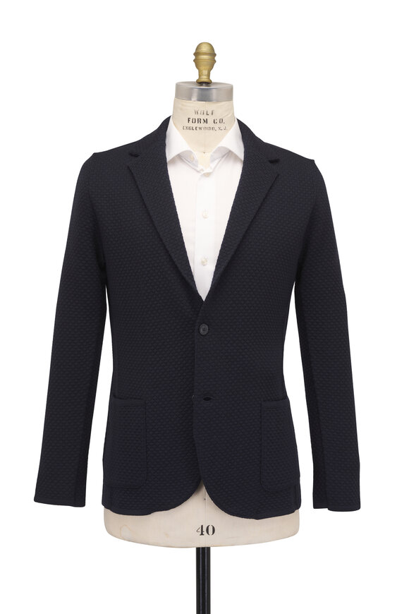 Patrick Assaraf Midnight Bubble Stitch Wool Sweater Jacket - view 2