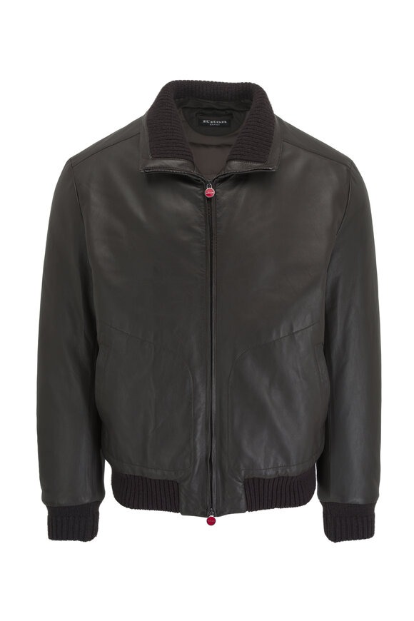 Kiton Brown Leather Bomber Jacket 