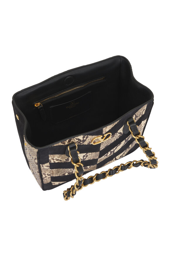 Valentino Garavani Small Python Natural & Black Suede Patchwork Tote - view 5