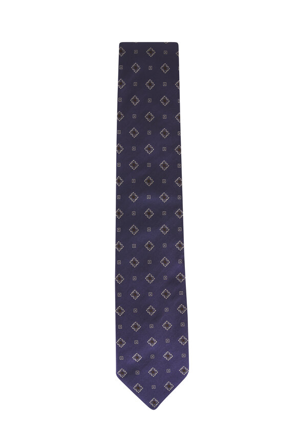 Brioni Royal Blue Medallion Jacquard Silk Necktie - view 1