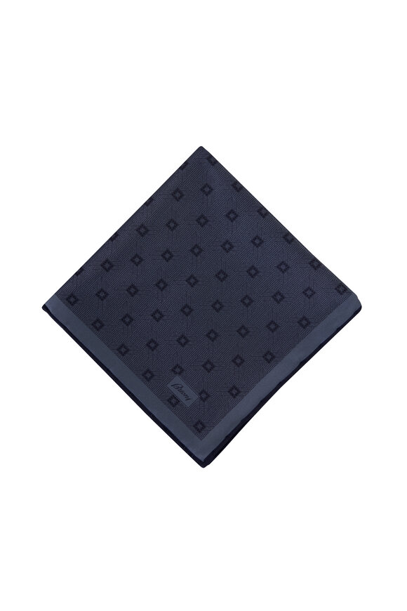 Brioni - Hand Rolled Blue Geometric Print Pocket Square