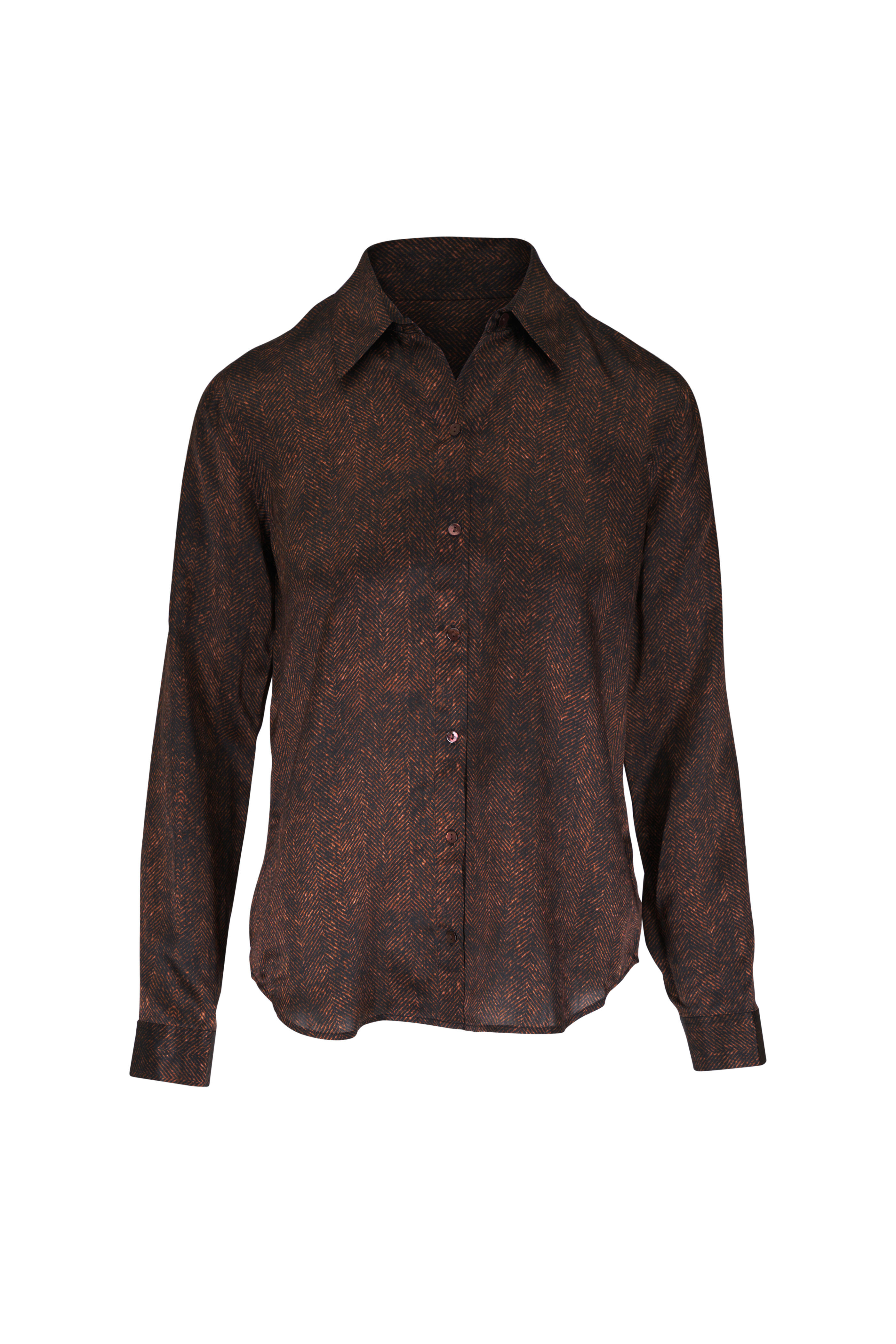 L'Agence - Tyler Brown Herringbone Silk Blouse