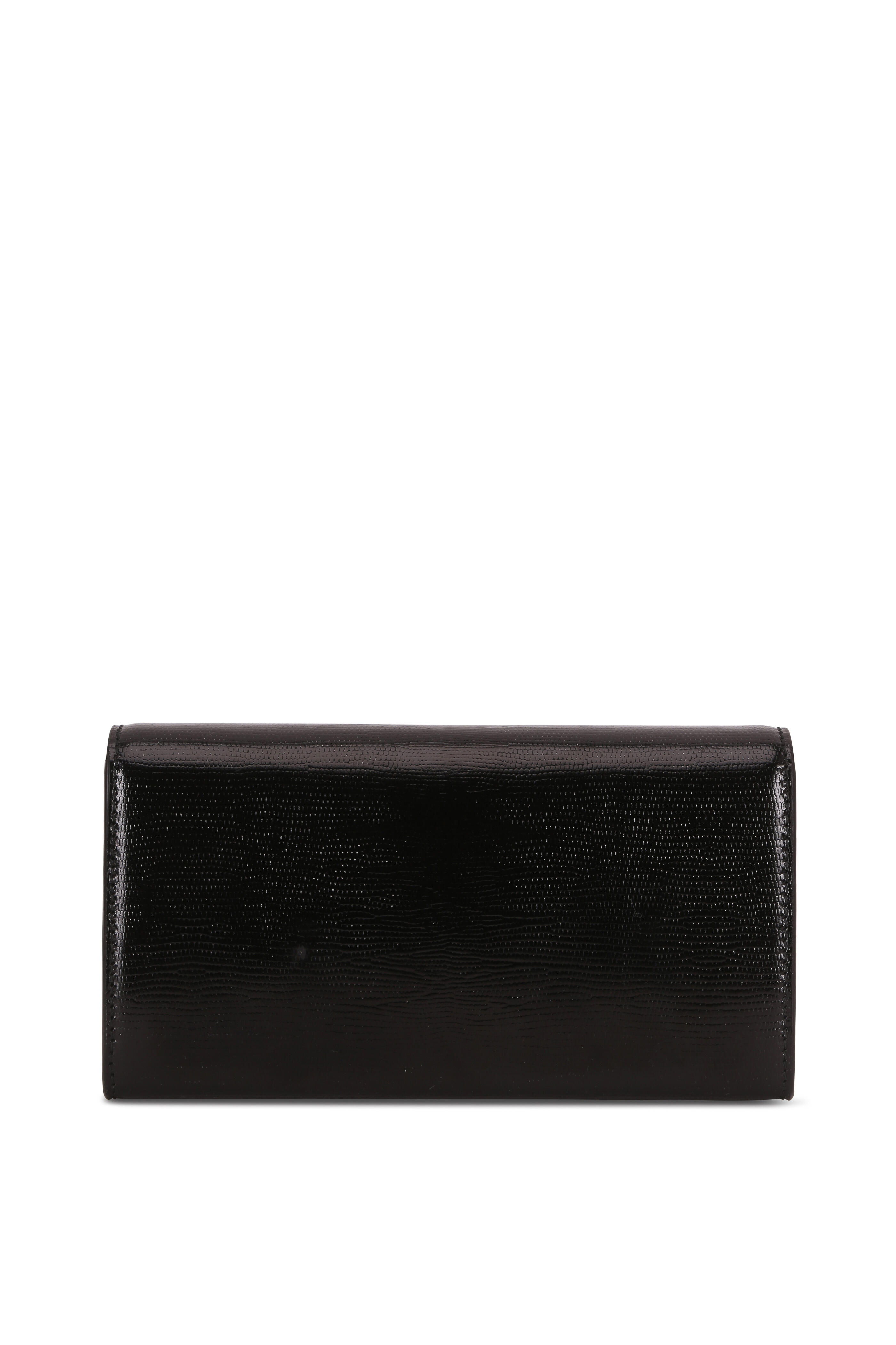 McQueen - Glossy Black Embossed Leather Continental Wallet