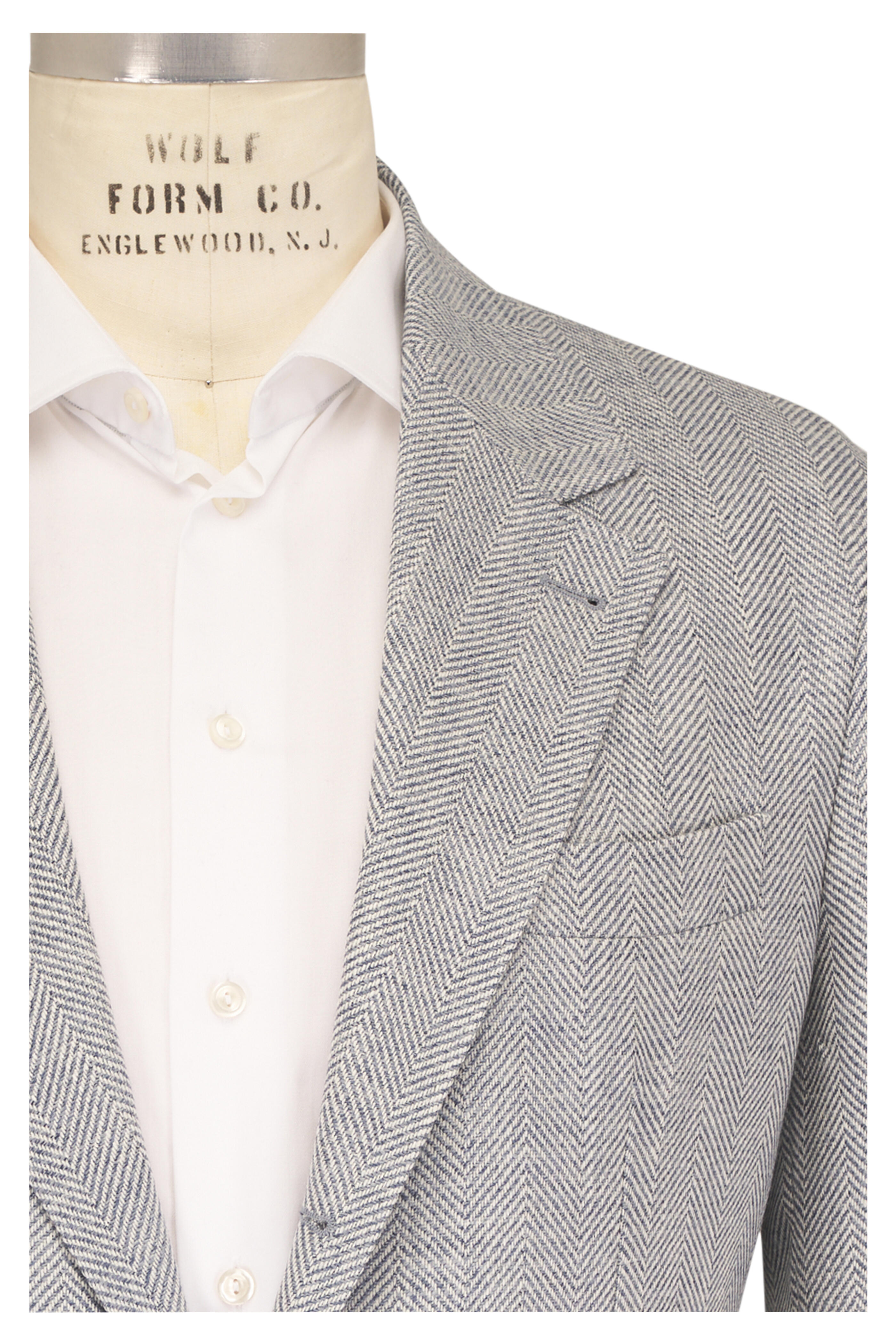 Brunello Cucinelli - Light Blue Wool & Cashmere Chevron Sportcoat - view 1