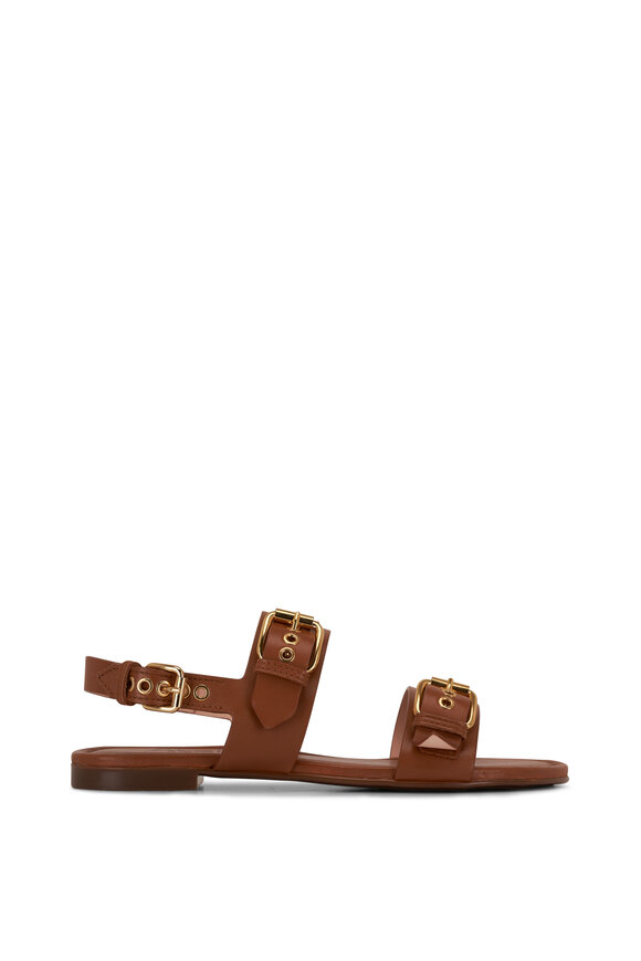 AGL - Summer Buckles Brown Leather Flat Sandal 