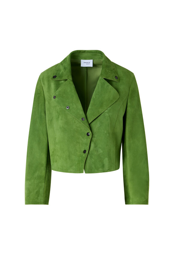 Akris Punto Green Suede Motorbike Asymmetrical Cropped Jacket - view 1