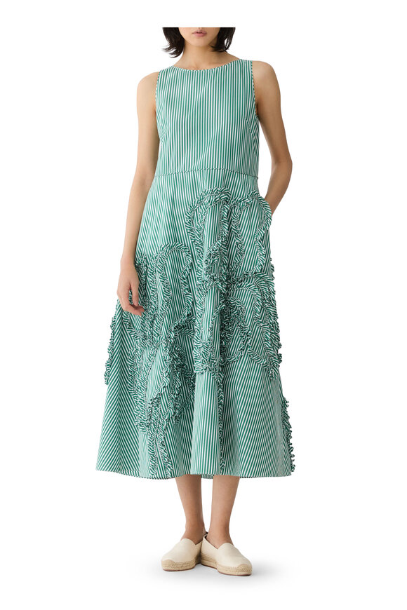 Lafayette 148 New York Grass Cotton Striped Floral Appliqué Midi Dress - view 2