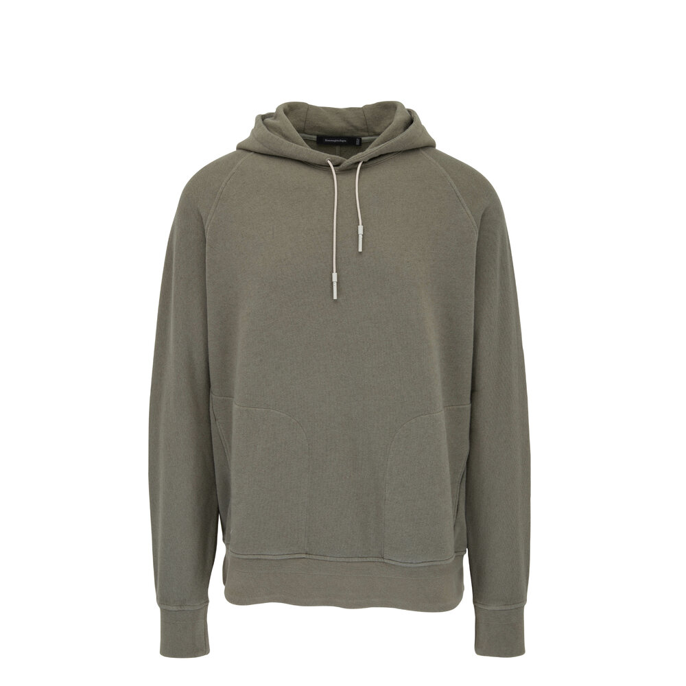 Zegna Green Cotton Cashmere Hoodie Mitchell Stores - Main Image