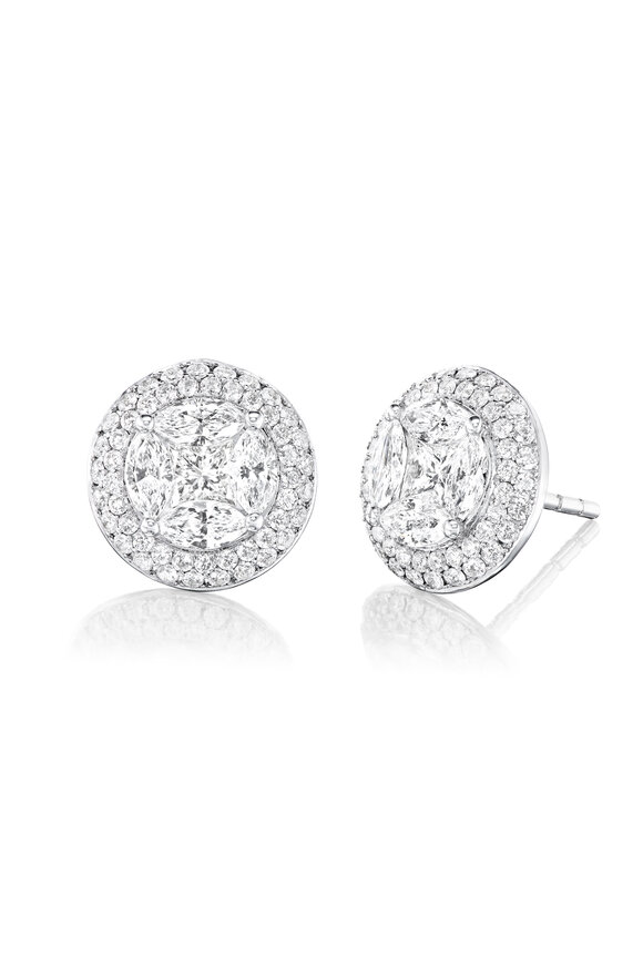 Nam Cho 18k White Gold Diamond Invisibly Set Stud Earring - view 1