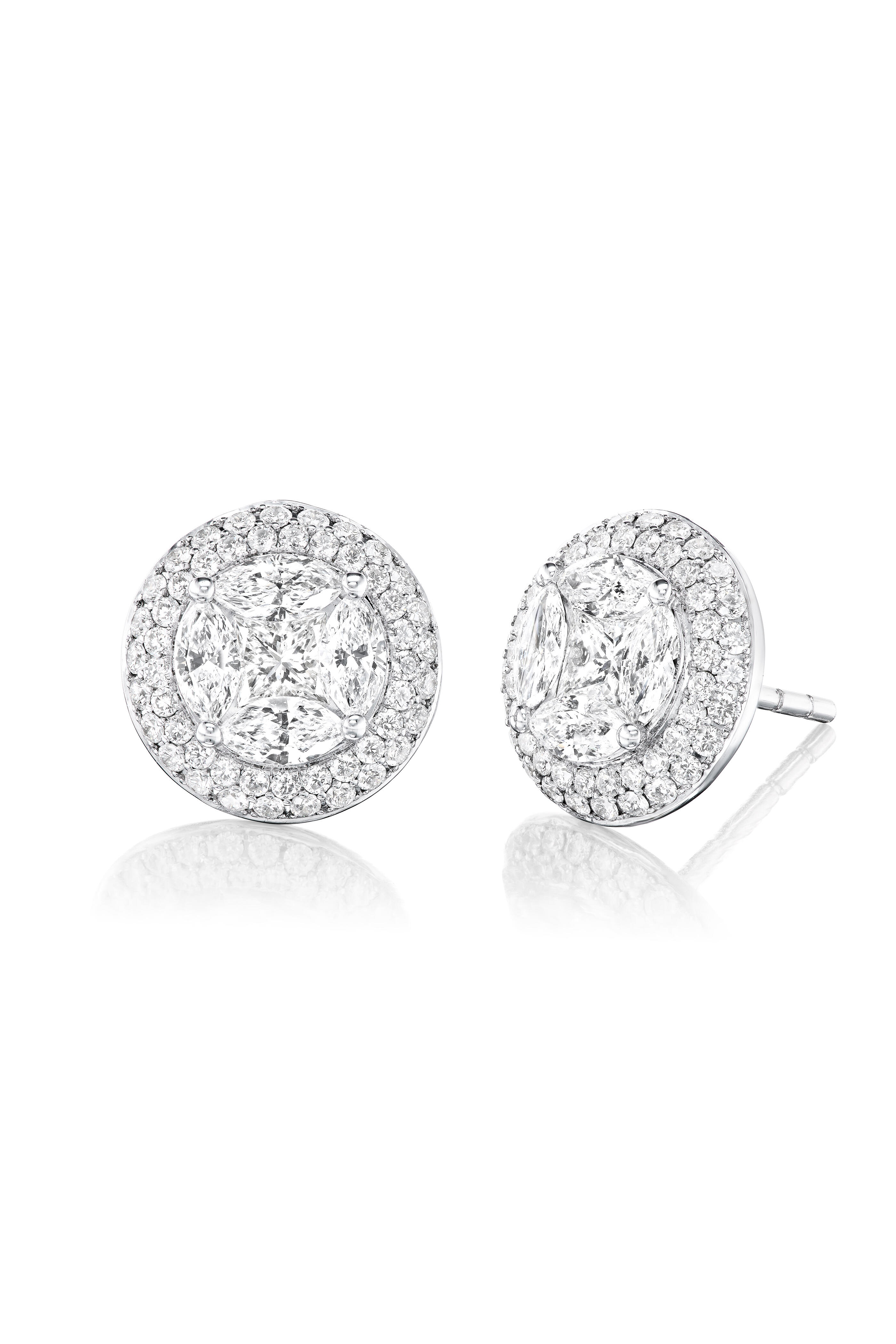 Nam Cho - 18k White Gold Diamond Invisibly Set Stud Earring - view 1