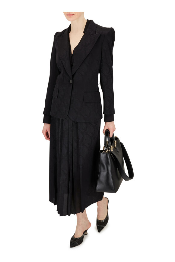 Fendi - Black Silk Jacquard Abstract Leaves Midi Skirt