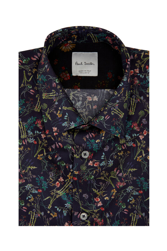 Paul Smith - Navy Blue Floral Tailored Fit Sport Shirt 