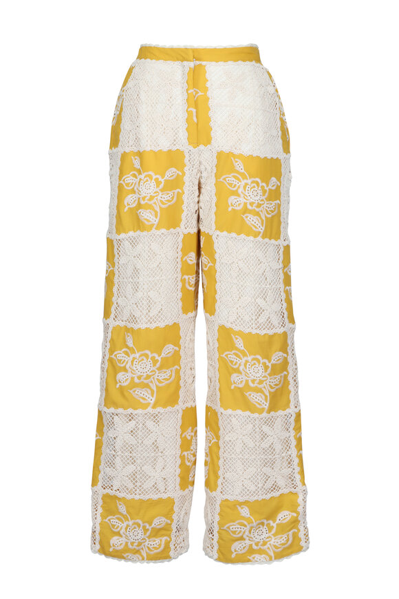 Farm Rio Lace Yellow & White Pant