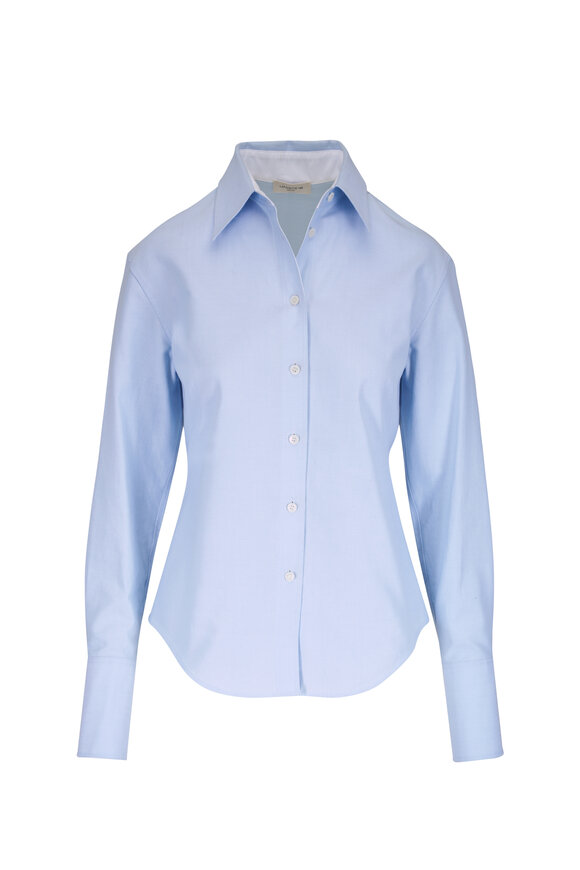 Lafayette 148 New York Oxford Blue Cotton Fitted Dress Shirt - view 1