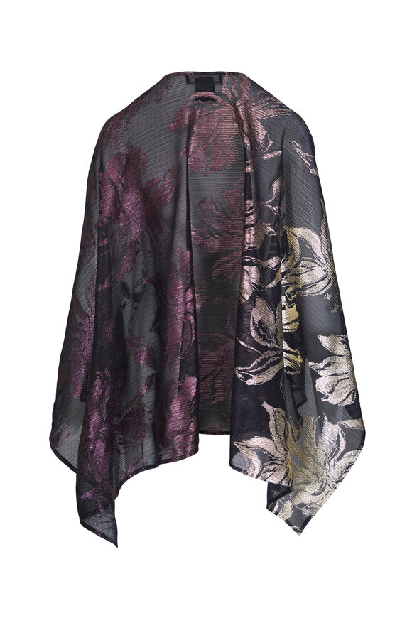 Talbot Runhof Black Metallic Floral Jacquard Stole - view 3