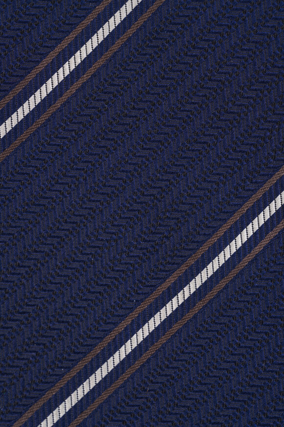 Brioni Navy Blue Stripe Jacquard Silk Necktie - view 2