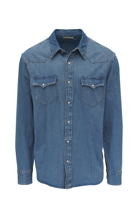 Faherty Brand Western Faded Indigo Denim Sport Shirt