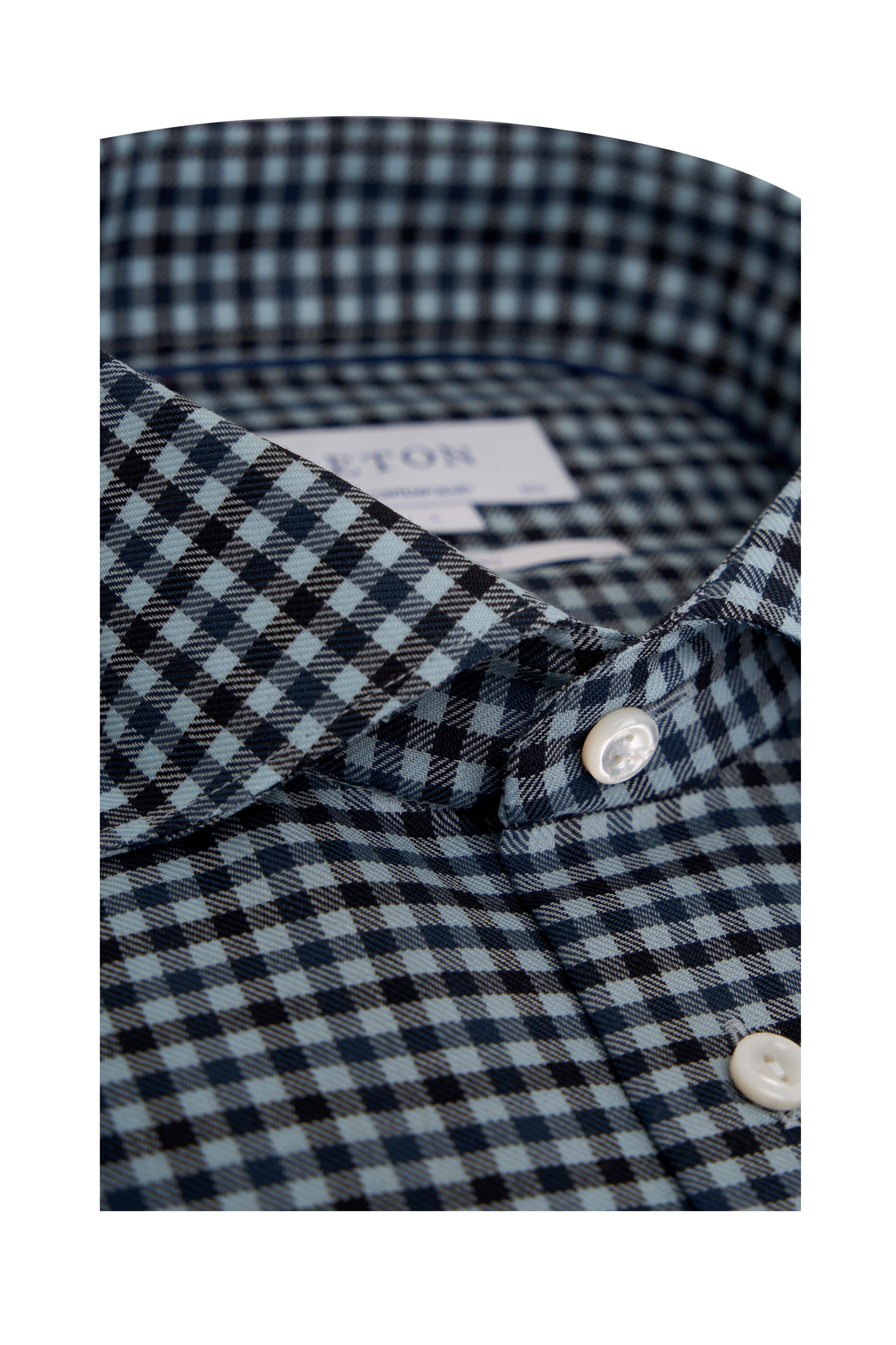 Eton - Dark Blue Check Merino Wool Dress Shirt