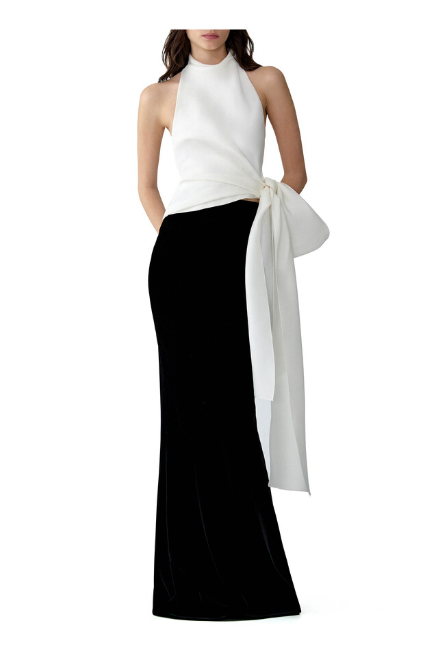 Carolina Herrera outfit featuring Ivory Silk Halter Top and Black Velvet Trumpet Skirt