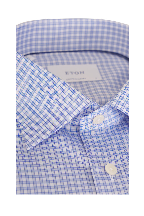 Eton Blue Check Cotton Contemporary Fit Sport Shirt - view 2