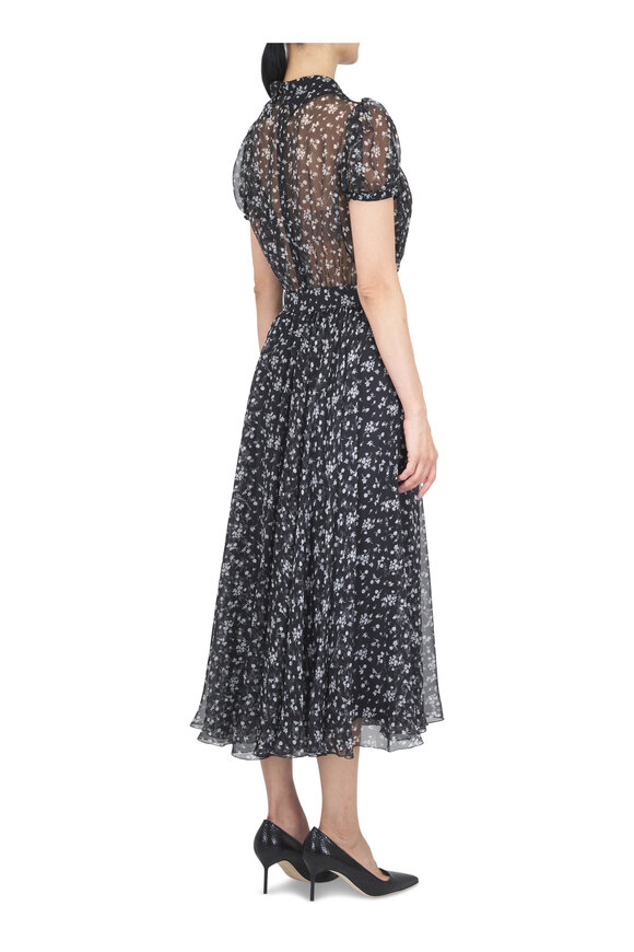 Dolce & Gabbana Black & White Floral Print Chiffon Midi Dress - view 3