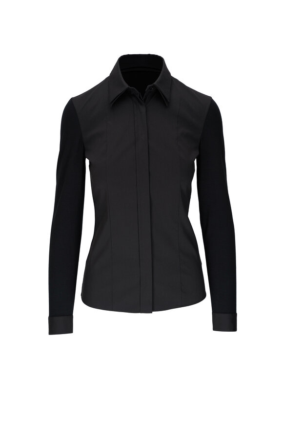 Akris Punto - Black Stretch Collared Combo Blouse