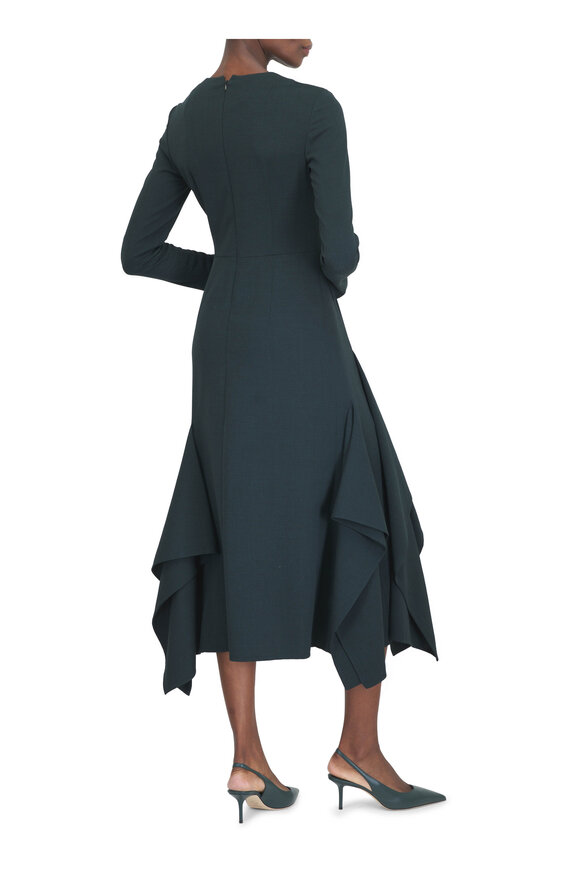 Akris Kimono Forest Green Asymmetrical Midi Dress - view 3