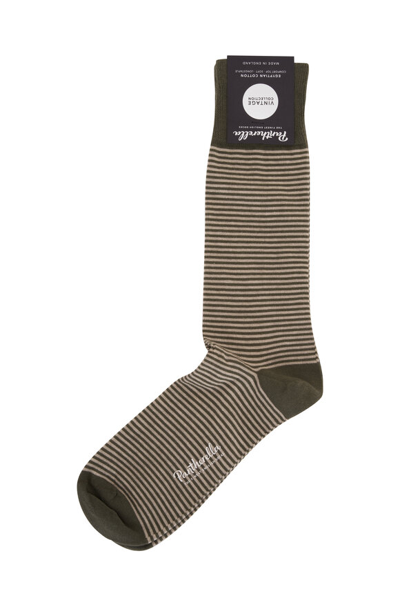 Pantherella  Holst Olive Striped Egyptian Cotton Blend Socks