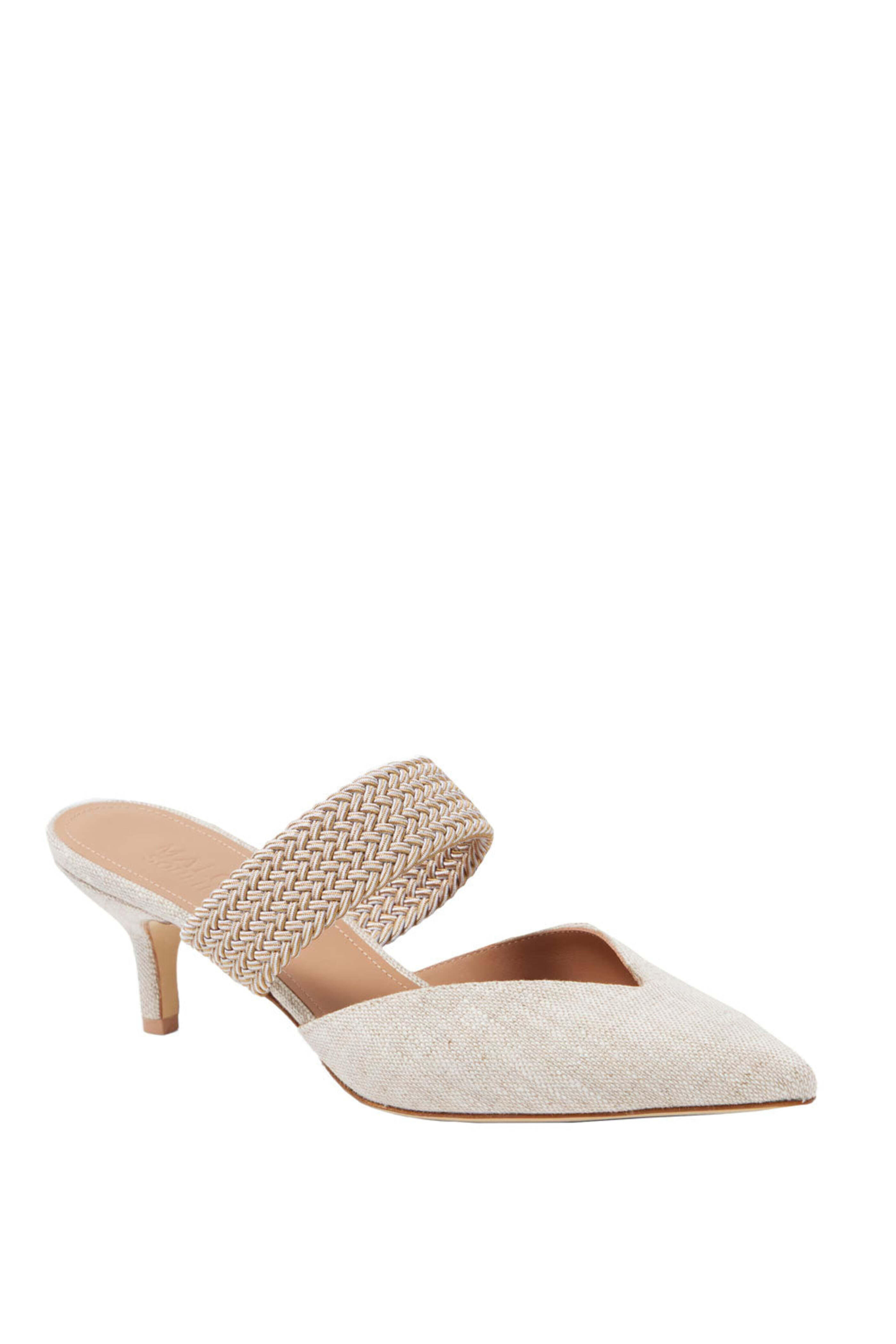 Malone Souliers - Maisie Linen Strap Mule in Cream and Beige