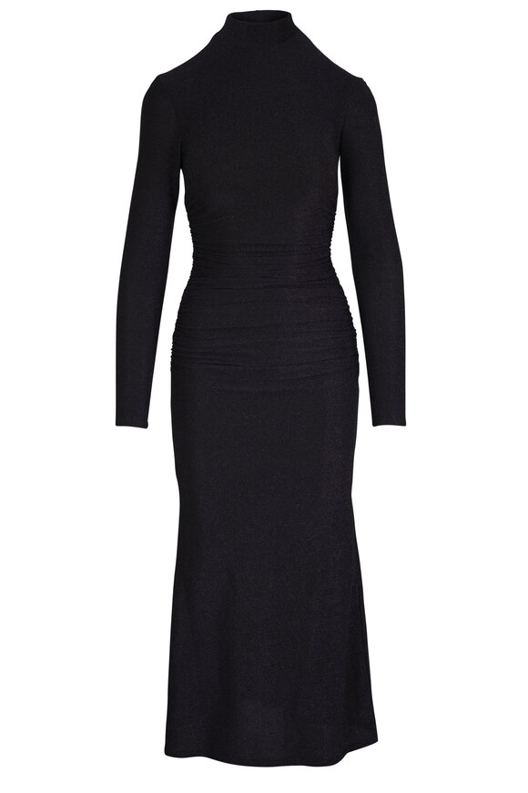 Carolina Herrera Black Lurex Jersey Turtleneck Midi Dress