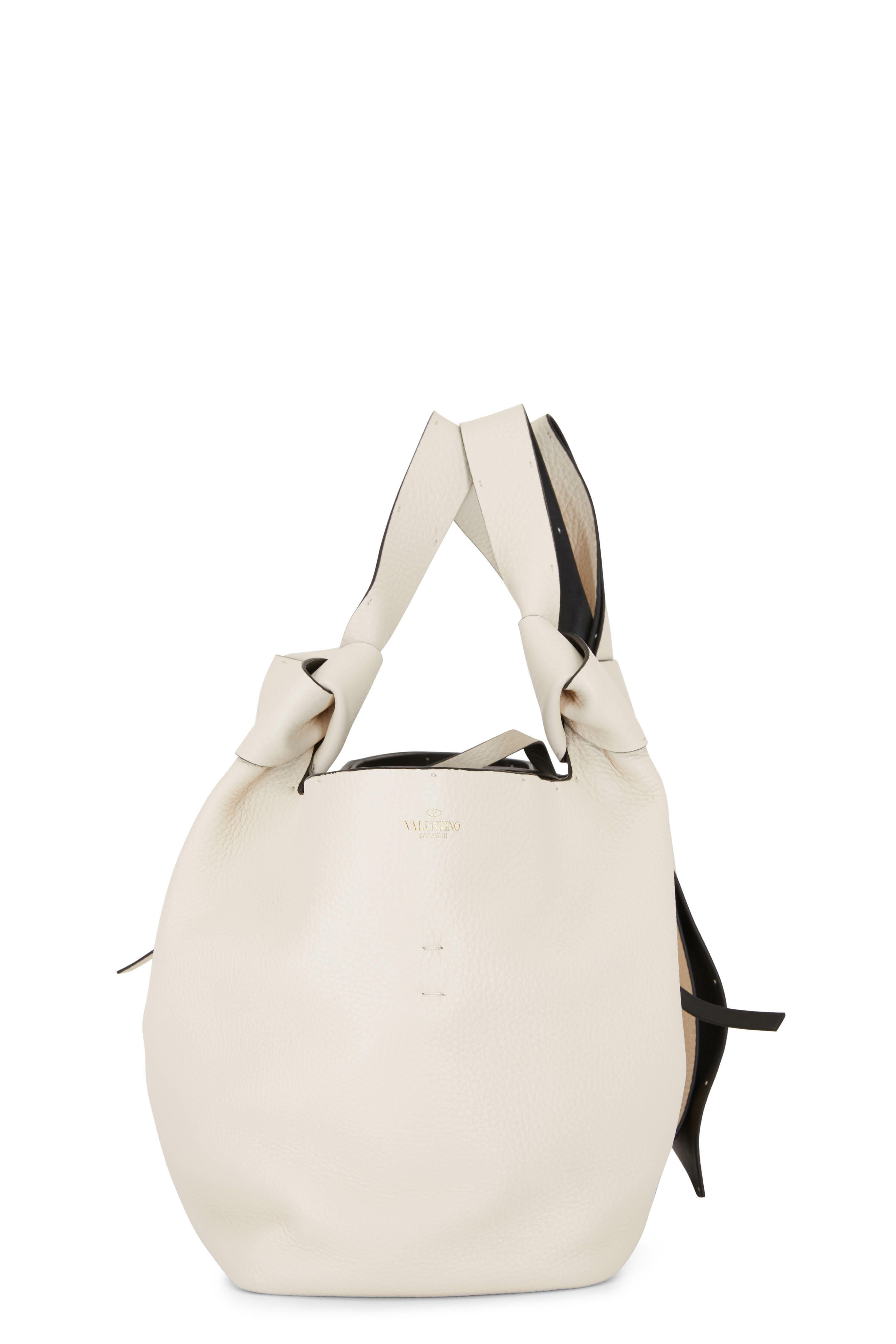 Valentino Garavani - Atelier Ivory Small Leather Tote with Bow