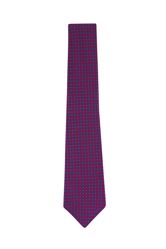 Kiton Red Geometric Print Silk Necktie - view 1