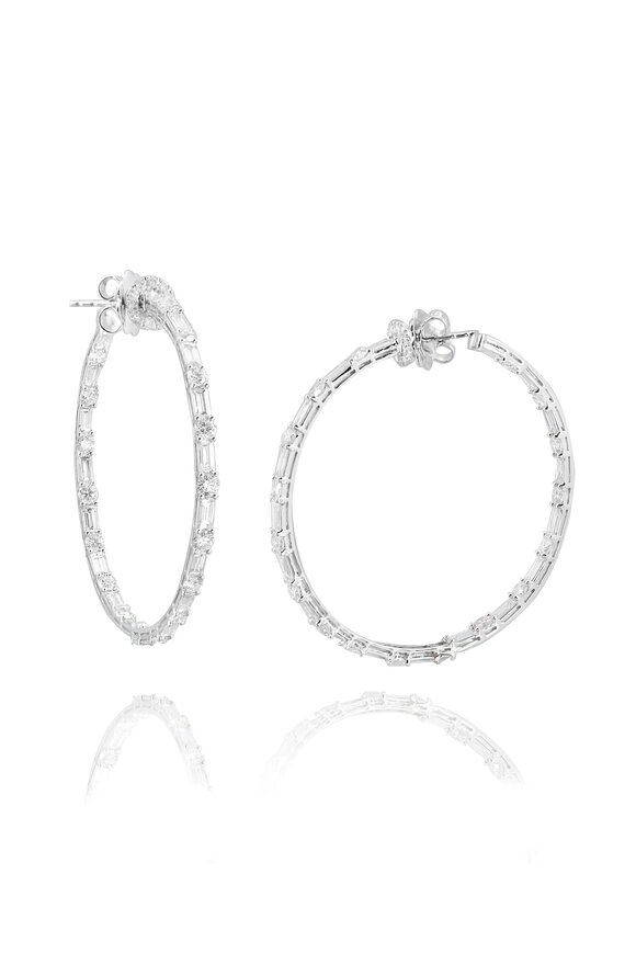 Nam Cho 18k White Gold Diamond Baguette Hoop Earrings