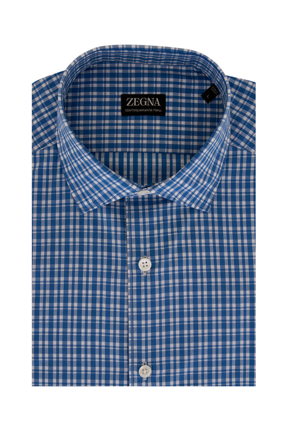 Zegna - Ocean Blue Gingham Cotton Sport Shirt