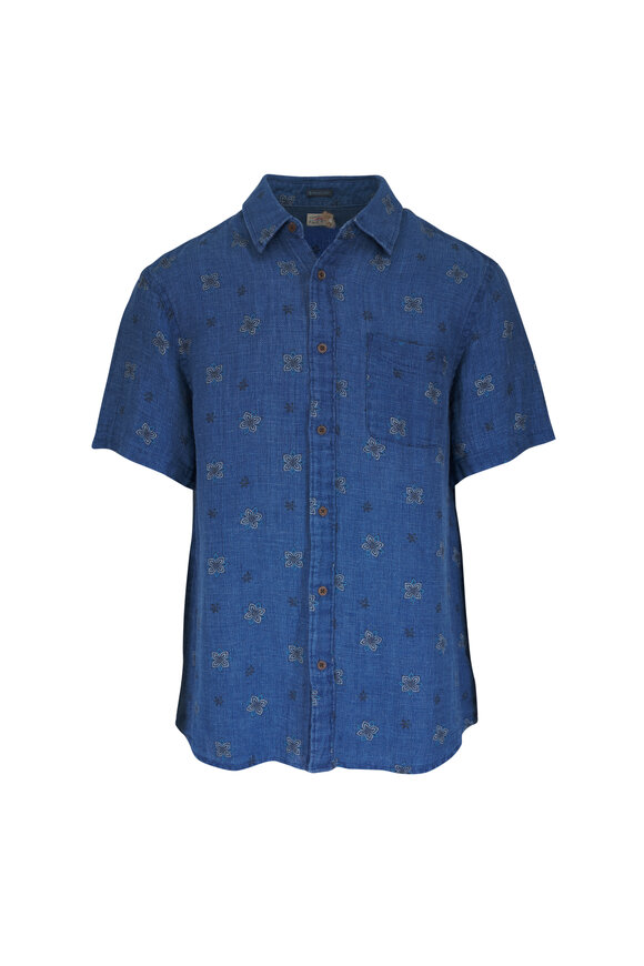 Faherty Brand Palma Indigo Water Lillies Linen Shirt