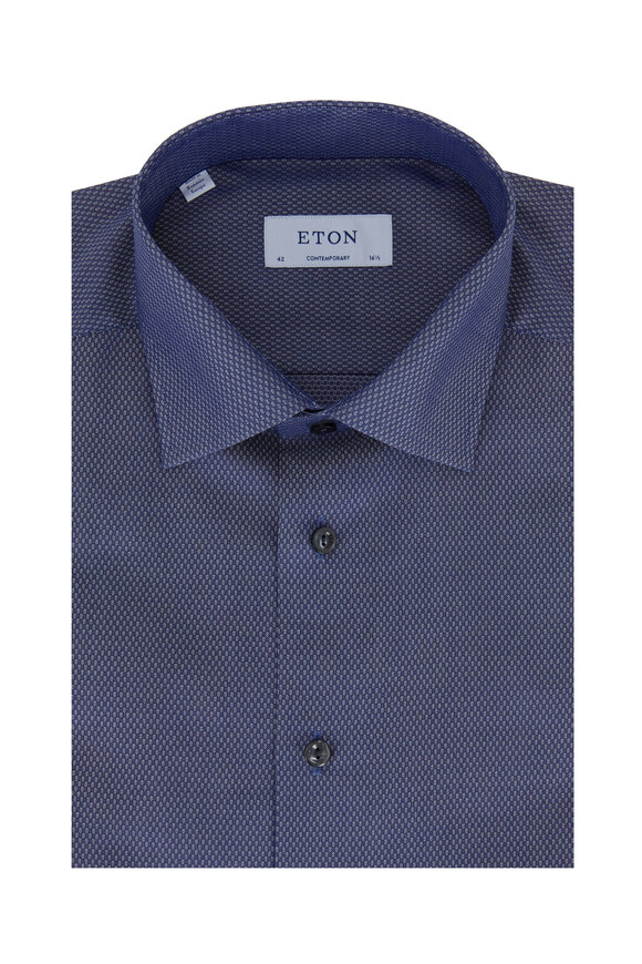 Eton - Navy Blue Textured Contemporary Fit Dress Shirt