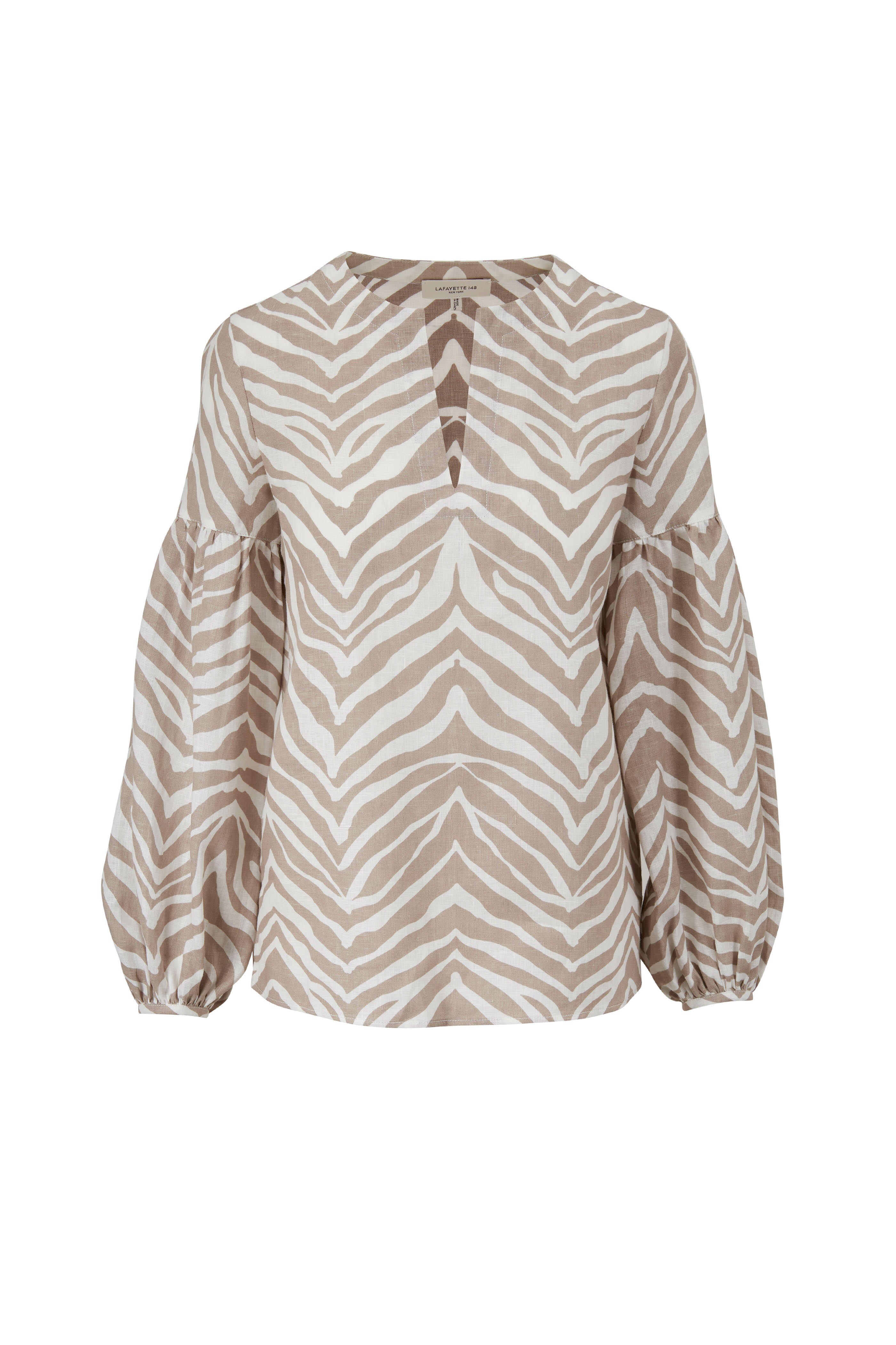 Lafayette 148 New York - Elina Smoked Taupe Multi Zebra Stripe Blouse