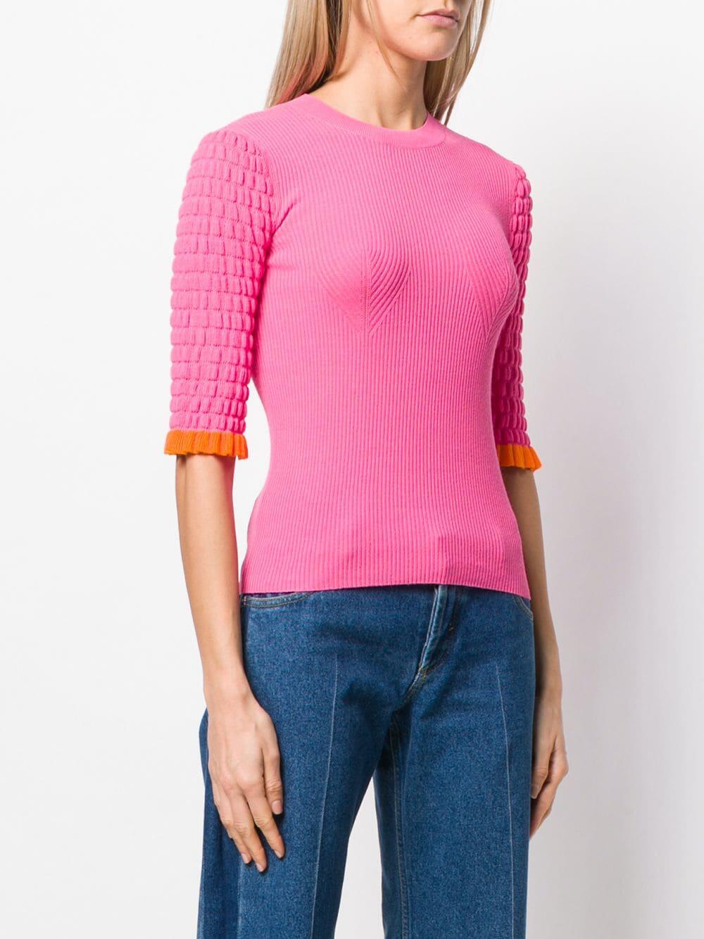 Pink Ribbed Crewneck Sweater