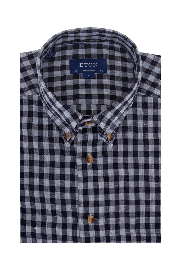 Eton - Navy & Light Blue Check Linen Dress Shirt