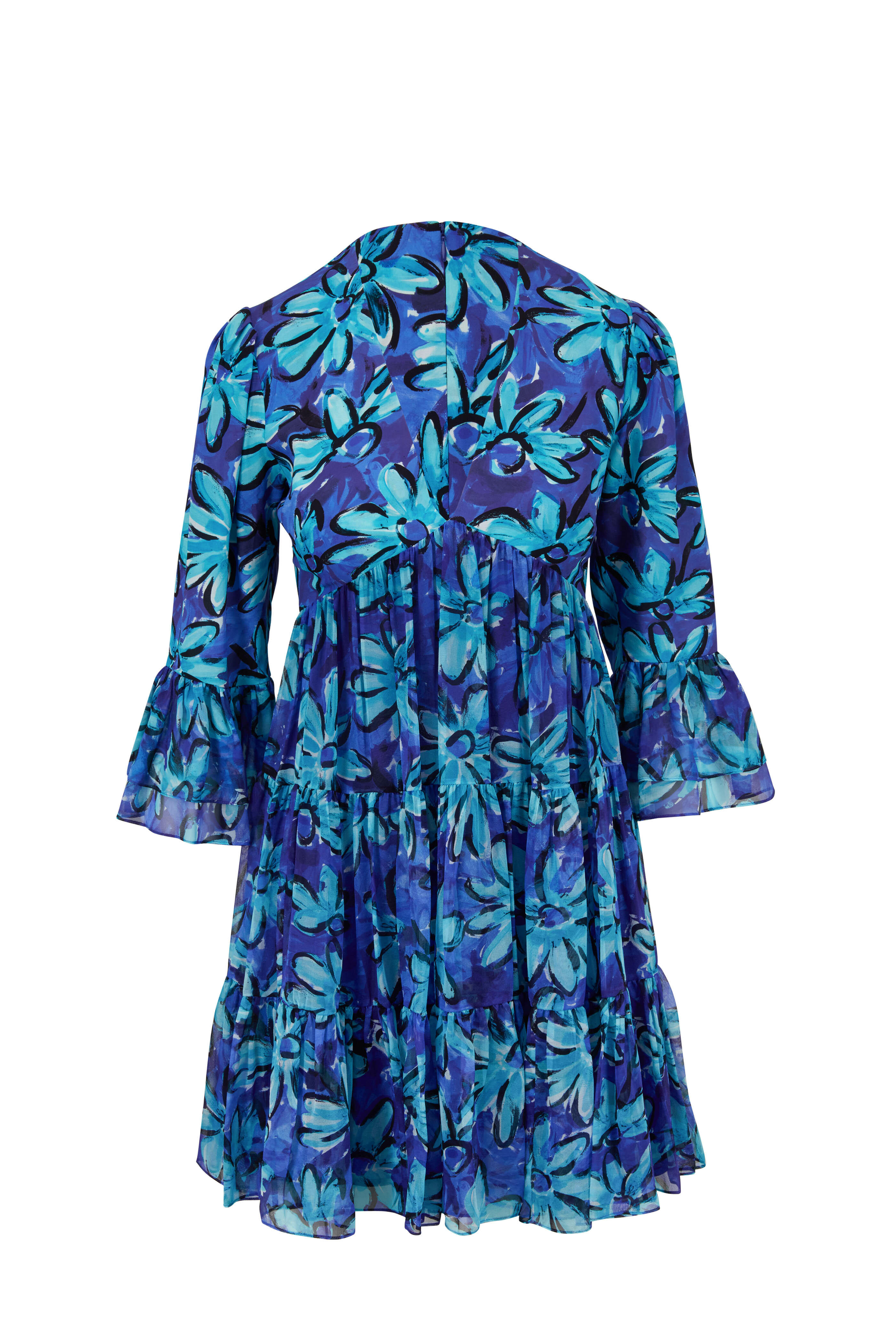 Michael Kors Collection - Turquoise Floral Gathered Mini Dress Michael Kors Collection - Turquoise Floral Gathered Mini Dress